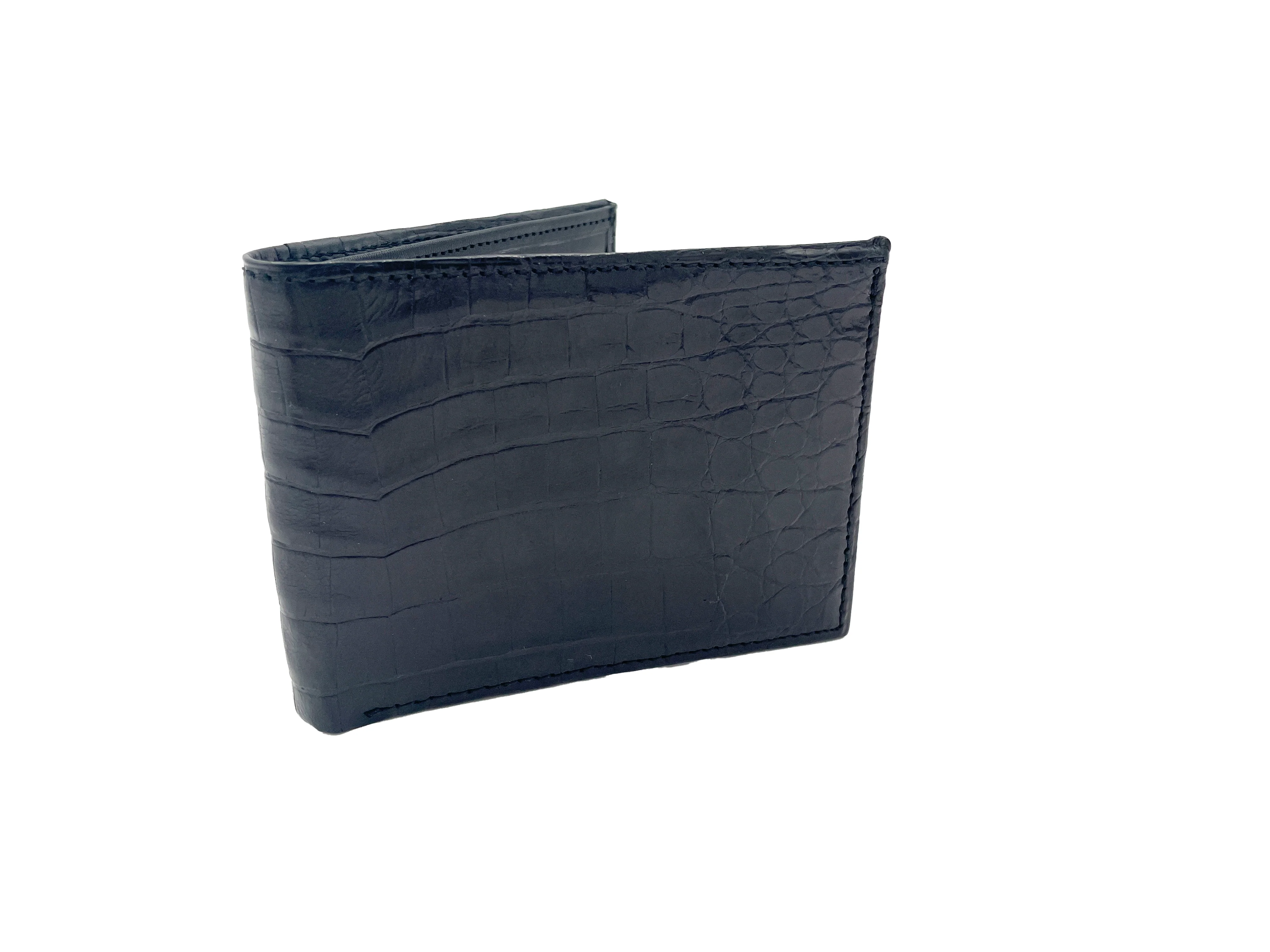 Men's Genuine Glazed Crocodile Bifold Wallet - Black