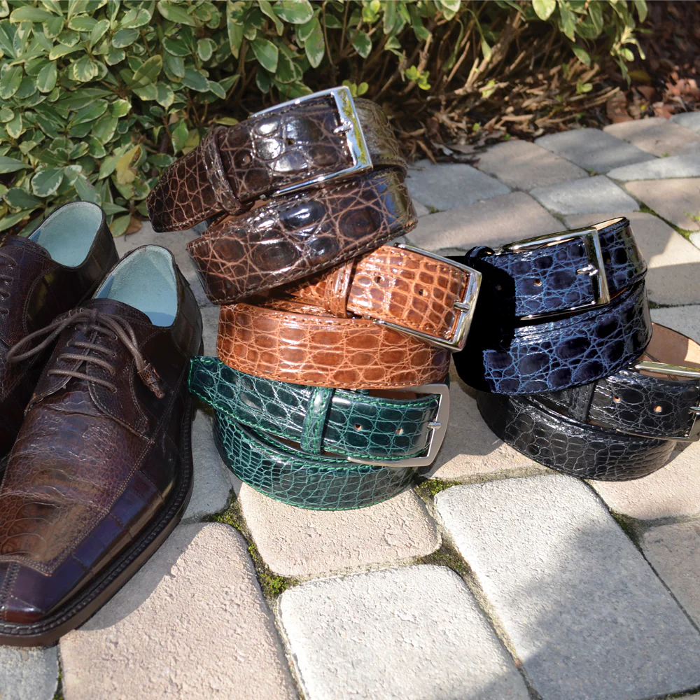 Genuine Glazed Crocodile Belt - Cognac