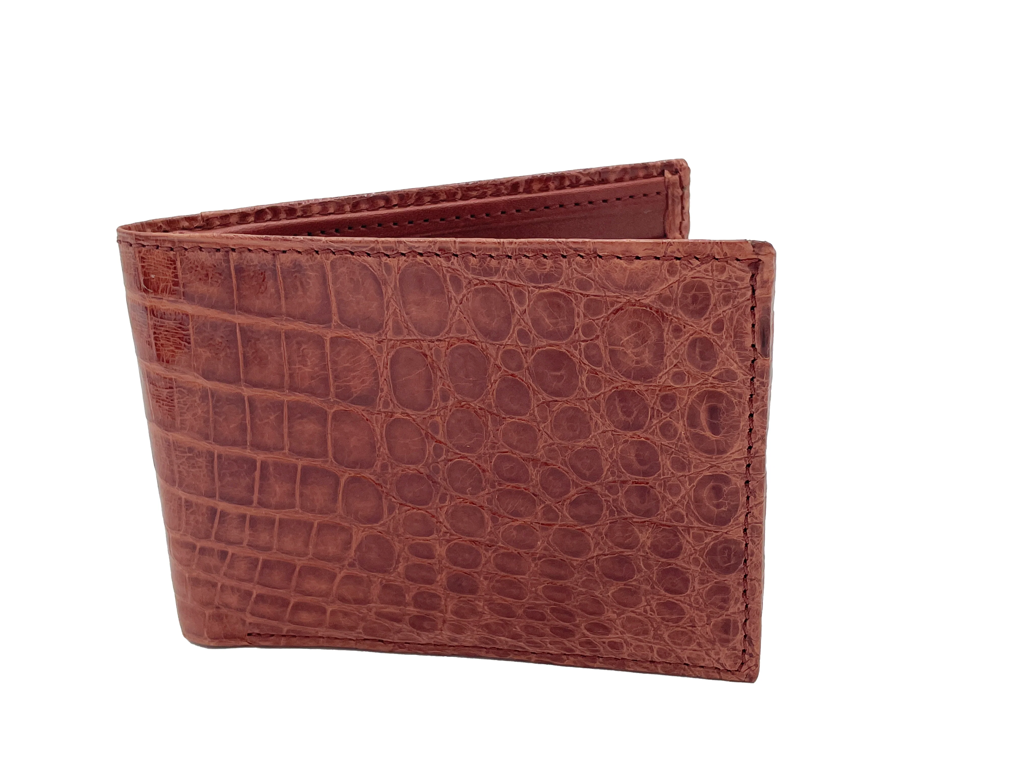 Men's Genuine Glazed Crocodile Bifold Wallet - Cognac